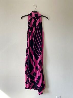 Zara Geometric Print Hot Pink and Black Silk Maxi Dress